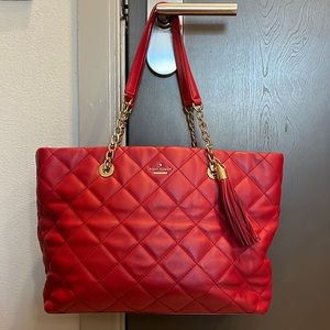 Authentic Kate Spade Quilted Red Leather Tote Bag.